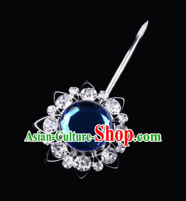 Chinese Ancient Peking Opera Pink Flowers Hair Accessories Headwear, Traditional Chinese Beijing Opera Head Ornaments Hua Tan White Blue Crystal Bulb Hairpins