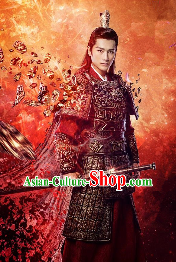 Traditional Chinese Song Dynasty Soldier General Armour Costume Complete Set, China Ancient Warrior Clothing for Men