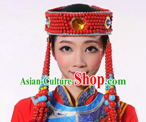 Traditional Chinese Mongol Nationality Dance Headwear, Mongols Female Folk Dance Hair Accessories, Chinese Mongolian Minority Princess Hat for Women