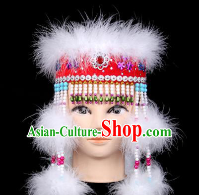 Traditional Chinese Mongol Nationality Headwear, Mongols Princess Hair Accessories, Chinese Mongolian Minority Folk Dance Hat for Women