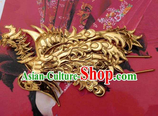Traditional Chinese Ancient Classical Handmade Phoenix Golden Hairpin Hair Jewelry Accessories Hanfu Classical Palace Combs Hair Sticks for Women