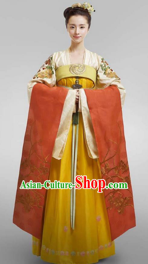 Chinese Ancient Tang Dynasty Imperial Princess Costume, Traditional Chinese Ancient Palace Lady Aristocratic Miss Costume and Headpiece Complete Set for Women
