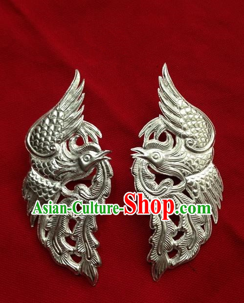 Traditional Handmade Chinese Ancient Classical Hair Accessories Pure Sliver Phoenix Barrettes Hairpins, Hair Sticks Jewellery for Women