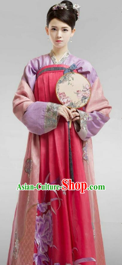 Chinese Ancient Tang Dynasty Palace Lady Costume, Traditional Chinese Ancient Peri Female Officials Princess Dress and Headpiece Complete Set for Women