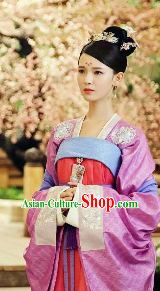 Chinese Ancient Tang Dynasty Imperial Princess Costume and Headpiece Complete Set, Traditional Chinese Ancient Peri Female Officials Princess Dress for Women