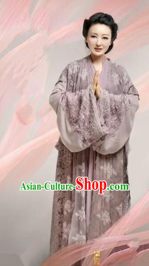 Chinese Ancient Tang Dynasty Lady Boutique Costume and Headpiece Complete Set, Traditional Chinese Ancient Lay Buddhist Dress for Women