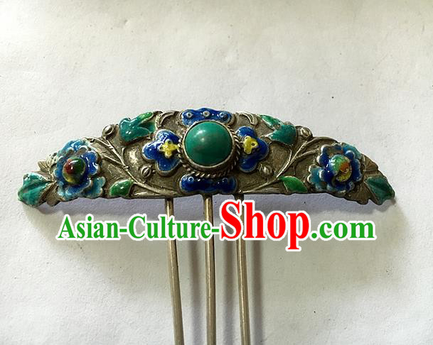 Traditional Handmade Chinese Ancient Classical Hair Accessories Barrettes Sliver Hairpin, Enamel Step Shake Hair Sticks Tassel Hairpins for Women