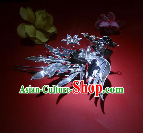 Traditional Handmade Chinese Ancient Classical Hair Accessories Barrettes Phoenix Hairpin, Qing Dynasty Queen Sliver Step Shake Hair Fascinators Hairpins for Women