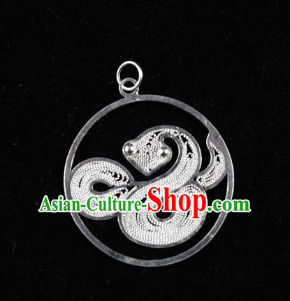 Traditional Handmade Chinese Ancient Classical Accessories Pure Sliver Chinese Zodiac Pendant Snake Lacing Pendent for Women