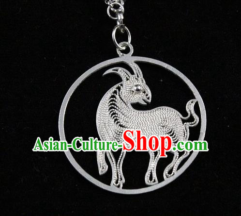 Traditional Handmade Chinese Ancient Classical Accessories Pure Sliver Chinese Zodiac Pendant Sheep Lacing Pendent for Women