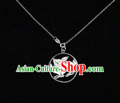 Traditional Handmade Chinese Ancient Classical Accessories Pure Sliver Chinese Zodiac Pendant Rabbit Lacing Pendent for Women