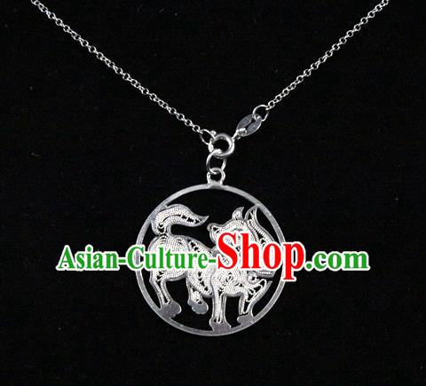 Traditional Handmade Chinese Ancient Classical Accessories Pure Sliver Chinese Zodiac Pendant Dog Lacing Pendent for Women