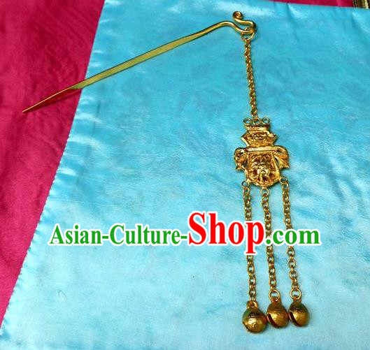 Traditional Handmade Chinese Ancient Classical Hair Accessories Barrettes Manchu Imperial Princess Golden Tassel Hairpins Step Shake Hair Ornament for Women
