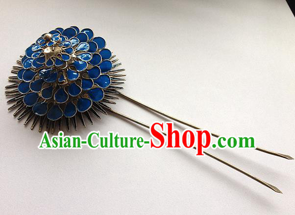 Traditional Handmade Chinese Ancient Classical Hair Accessories Barrettes Blueing Flower Hairpins, Hanfu Step Shake Hair Sticks Hair Jewellery for Women