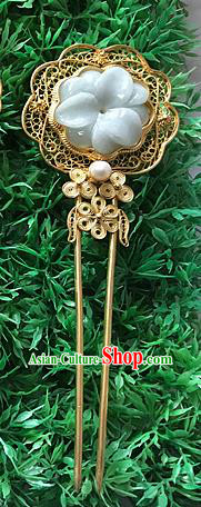 Traditional Handmade Chinese Ancient Classical Hair Jewellery Accessories Barrettes Gilding Hairpins, Jade Step Shake Hair Sticks, Hair Fascinators for Women