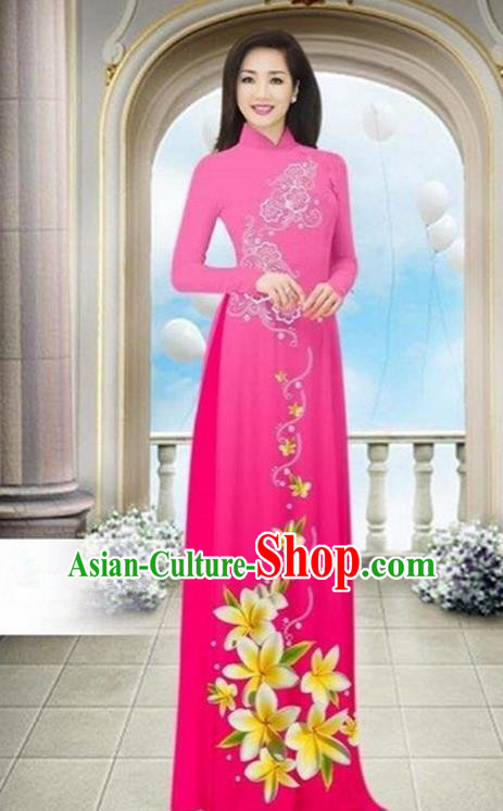 Top Grade Asian Vietnamese Traditional Dress, Vietnam Bride Ao Dai Dress Wedding Rose Printing Cheongsam Clothing for Women