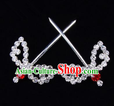 Chinese Ancient Peking Opera Hair Accessories Young Lady Headwear, Traditional Chinese Beijing Opera Head Ornaments Hua Tan Red Crystal Willow Leaf Hairpins
