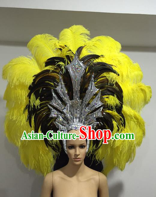 Top Grade Professional Stage Show Halloween Giant Headpiece Feather Big Hair Accessories Decorations, Brazilian Rio Carnival Samba Opening Dance Hat Headwear for Women
