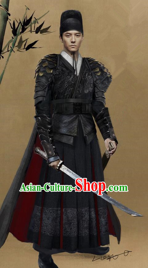 Traditional Ancient Chinese Imperial Guards Costume, Films Brotherhood of Blades Chinese Ming Dynasty Blades Swordsman Clothing and Handmade Headpiece Complete Set