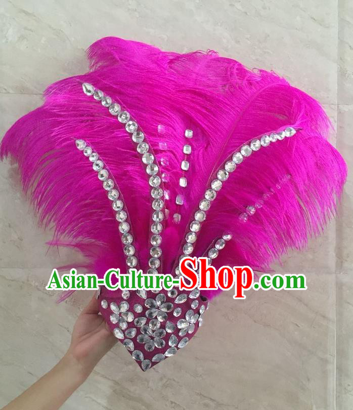 Top Grade Professional Stage Show Halloween Hair Accessories Decorations, Brazilian Rio Carnival Parade Samba Opening Dance Pink Feather Headpiece for Women