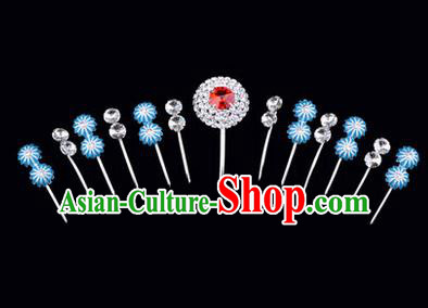 Chinese Ancient Peking Opera Hair Accessories Young Lady Headwear Complete Set, Traditional Chinese Beijing Opera Head Ornaments Hua Tan Crystal Red Hairpins