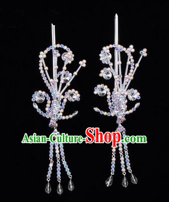 Chinese Ancient Peking Opera Hair Accessories Young Lady Diva White Phoenix Headwear, Traditional Chinese Beijing Opera Head Ornaments Hua Tan Colorful Crystal Hairpins