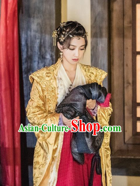 Traditional Ancient Chinese Imperial Empress Costume, A Life Time Love Chinese Queen Embroidered Clothing and Handmade Headpiece Complete Set for Women