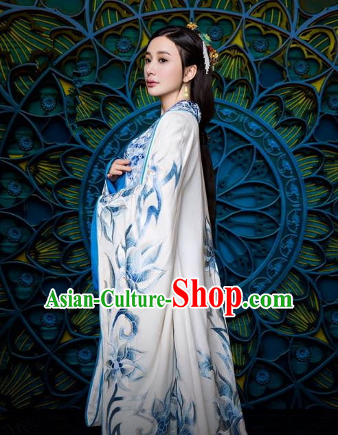 Traditional Ancient Chinese Imperial Princess Costume and Handmade Headpiece Complete Set, Elegant Hanfu Chinese Southern and Northern Dynasty Young Lady Embroidered Trailing Clothing