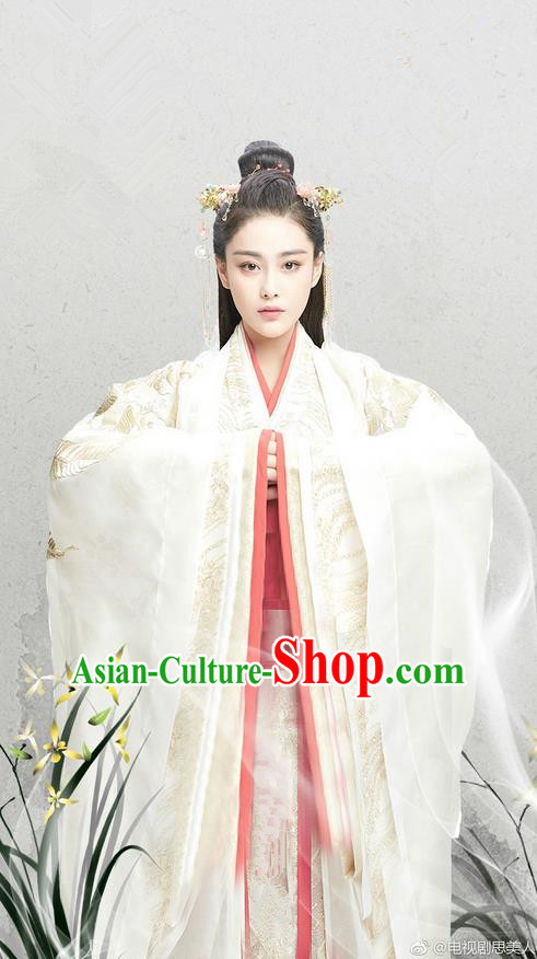 Traditional Chinese Ancient Warring States Time Imperial Consort Costumes, Song of Phoenix Chu State Princess Hanfu Clothing and Handmade Headpiece Complete Set for Women