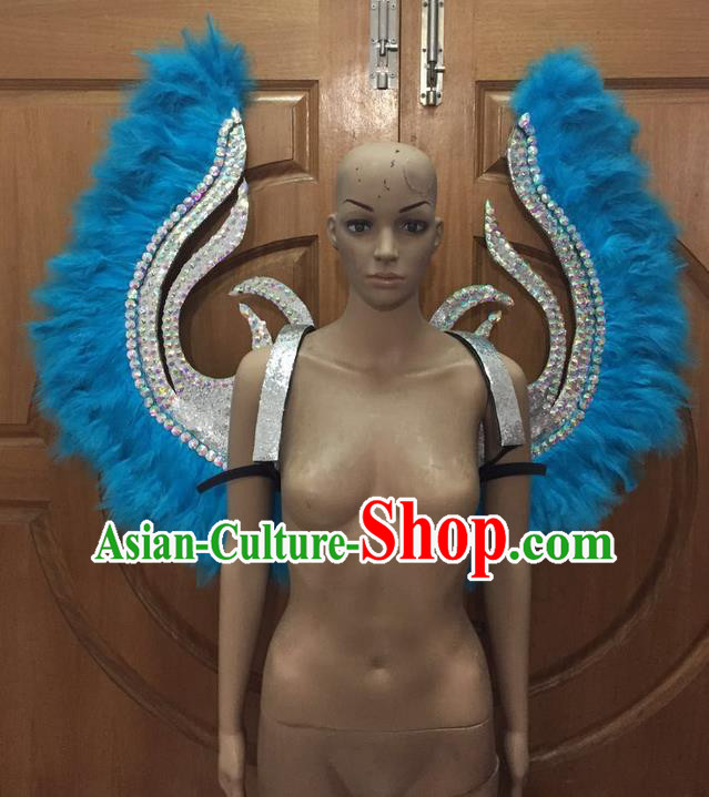 Top Grade Halloween Parade Decorations Brazilian Rio Carnival Samba Dance Blue Feathers Deluxe Wings for Women