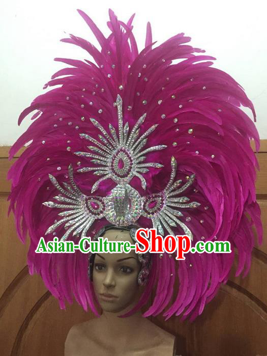 Top Grade Halloween Parade Hair Accessories Brazilian Rio Carnival Samba Dance Rosy Feather Giant Headwear for Women