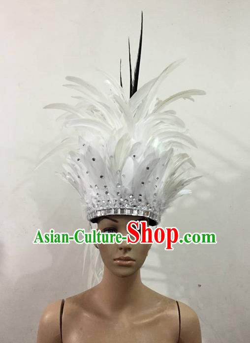Top Grade Brazilian Rio Carnival Samba Dance Queen Hair Accessories Headwear, Halloween Parade Big Feather Headpiece for Women