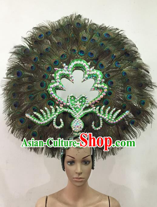 Top Grade Brazilian Rio Carnival Samba Dance Feather Hair Accessories Giant Headpiece Decorations, Halloween Parade Peacock Headwear for Women