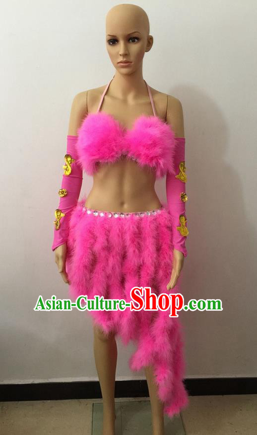 Top Grade Professional Performance Catwalks Costume Pink Swimsuit, Brazilian Rio Carnival Parade Samba Belly Dance Opening Dance Bikini for Women