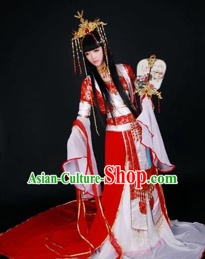 Top Grade Traditional China Ancient Cosplay Costumes, China Ancient Young Lady Princess Elegant Hanfu Red Dress for Women