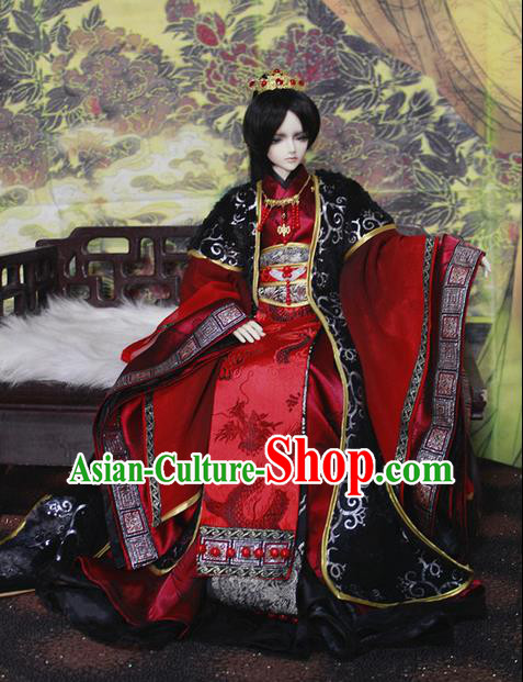 Top Grade Traditional China Ancient Cosplay Prince Wedding Red Costumes Complete Set, China Ancient Knight-Errant Hanfu Robe Clothing for Men for Kids