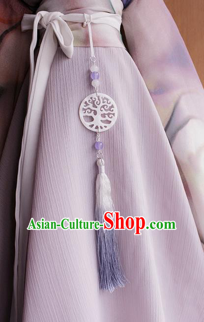 Top Grade Traditional China Ancient Palace Lady Round Jade Accessories Pendant, China Ancient Swordsman Red Tassel Waist Pendant