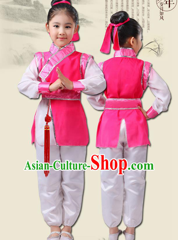 Top Grade Chinese Ancient Scholar Costume and Headwear Complete Set, Children Martial Arts Performance Pink Clothing for Kids