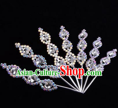 Chinese Ancient Peking Opera Head Accessories Young Lady Diva Crystal Headwear White Hairpins, Traditional Chinese Beijing Opera Hua Tan Head-ornaments