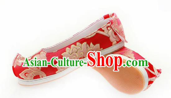 Chinese Ancient Peking Opera Young Lady Wedding Shoes, Traditional Chinese Ancient Princess Hanfu Cloth Shoes Bride Red Bow Shoes for Women