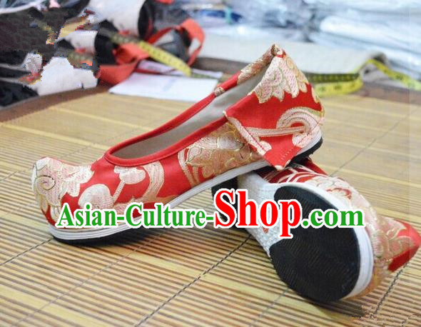 Chinese Ancient Peking Opera Young Lady Crested Shoes, Traditional Chinese Ancient Princess Hanfu Cloth Shoes Red Bow Shoes for Women