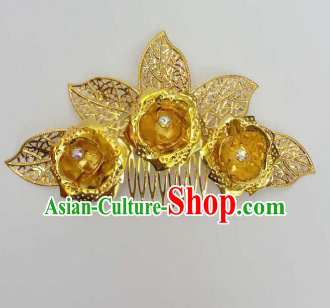 Traditional Thailand Ancient Handmade Hair Accessories Headpiece, Traditional Thai China Dai Nationality Hairpins Hair Combs for Women