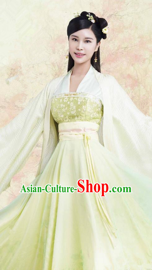 Traditional Ancient Chinese Northern and Southern Dynasties Princess Costume, The Entangled Life of Qingluo Young Lady Dress Clothing and Headpiece Complete Set