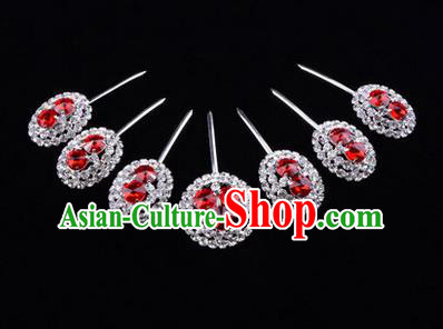 Chinese Ancient Peking Opera Head Accessories Young Lady Diva Crystal Red Hairpins Complete Set, Traditional Chinese Beijing Opera Hua Tan Hair Clasp Head-ornaments