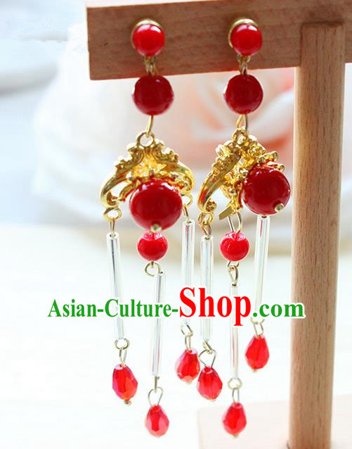 Top Grade Handmade Wedding Bride Accessories Earrings, Traditional Princess Wedding Red Eardrop for Women