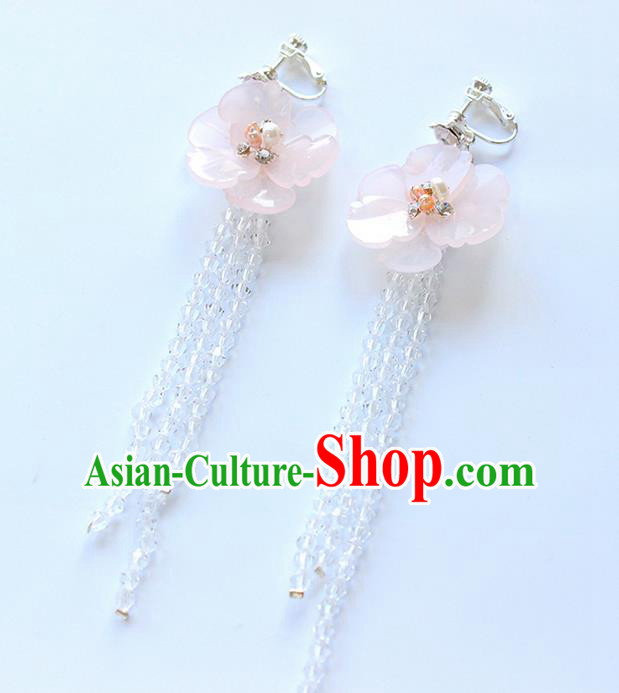 Top Grade Handmade Wedding Bride Accessories Pink Flower Earrings, Traditional Princess Wedding Long Tassel Eardrop for Women