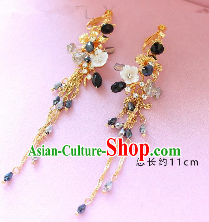 Top Grade Handmade Wedding Bride Accessories Flower Earrings, Traditional Princess Wedding Long Tassel Eardrop for Women