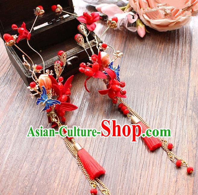 Top Grade Chinese Handmade Wedding Hair Accessories, Traditional China Xiuhe Suit Bride Hanfu Tassel Hairpins Headwear for Women