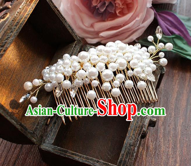 Top Grade Handmade Wedding Bride Hair Accessories Headwear, Traditional Princess Baroque Pearl Hair Comb Headpiece for Women