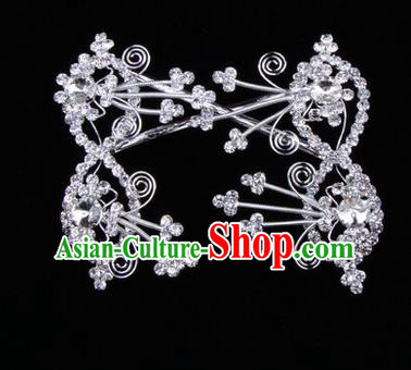 Chinese Ancient Peking Opera Head Accessories Diva White Crystal Bowknot Hairpins, Traditional Chinese Beijing Opera Princess Hua Tan Hair Clasp Head-ornaments